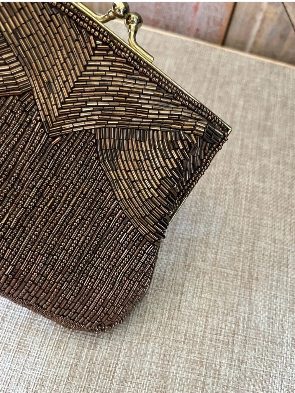 Magid Bronze Beaded Kiss-Lock Evening Clutch